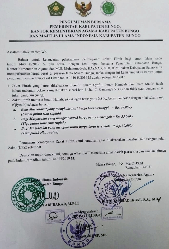 Pengumuman Tentang Zakat Fitrah Tahun 1440 H 2019 M Pemerintah Kabupaten Bungo Bungokab Go Id